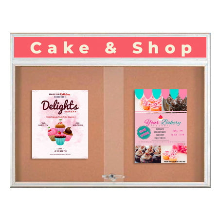 Indoor Bulletin Cork Boards 60x40 with Personalized Header (RADIUS EDGE) (Sliding Glass Doors)
