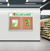 Indoor Bulletin Cork Boards 84x24 with Personalized Header (RADIUS EDGE) (Sliding Glass Doors)