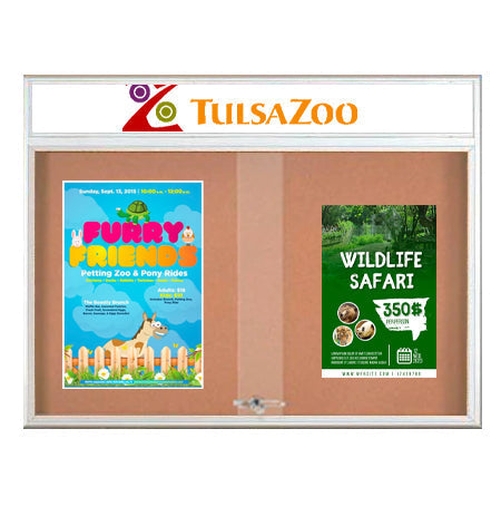 Indoor Bulletin Cork Boards 84x48 with Personalized Header (RADIUS EDGE) (Sliding Glass Doors)