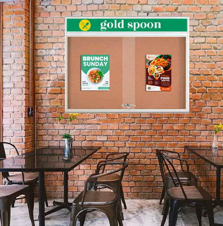 Indoor Bulletin Cork Boards 96x24 with Personalized Header (RADIUS EDGE) (Sliding Glass Doors)