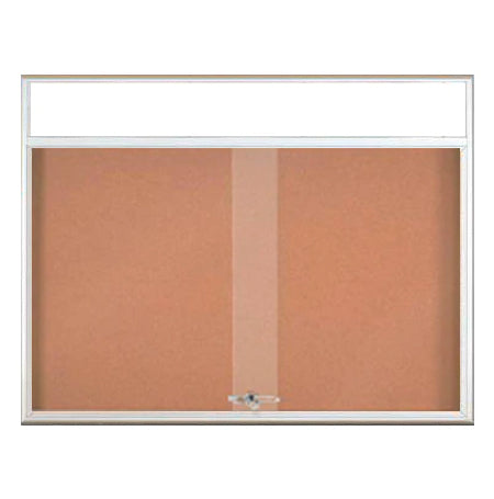 72 x 30 Indoor Bulletin Cork Boards with Personalized Header & Lights (RADIUS EDGE) (2 Sliding Glass Doors)
