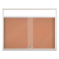 60 x 36 Indoor Bulletin Cork Boards with Personalized Header & Lights (RADIUS EDGE) (2 Sliding Glass Doors)