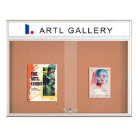 50 x 40 Indoor Bulletin Cork Boards with Personalized Header & Lights (RADIUS EDGE) (2 Sliding Glass Doors)