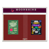 60 x 24 Indoor Bulletin Cork Boards with Personalized Header & Lights (RADIUS EDGE) (2 Sliding Glass Doors)