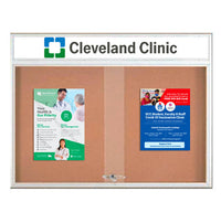 72 x 24 Indoor Bulletin Cork Boards with Personalized Header & Lights (RADIUS EDGE) (2 Sliding Glass Doors)