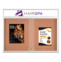 Indoor Sliding Glass Doors Bulletin Boards + Personalized Message Header + RADIUS EDGE Cabinet Corners