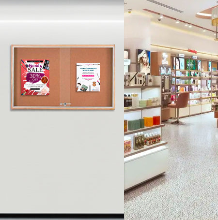 Sliding Glass Doors Indoor 72x24 Enclosed Bulletin Boards (Wood Framed)