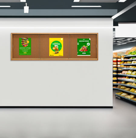 Sliding Glass Doors Indoor 84x24 Enclosed Bulletin Boards (Wood Framed)