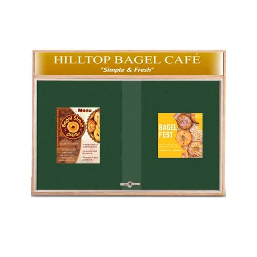 60 x 48 Indoor Enclosed Wood Bulletin Boards with Sliding Glass Doors and Message Header