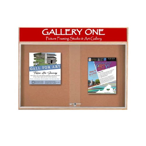 50x40 Indoor Enclosed Wood Enclosed Bulletin Boards with Sliding Glass Doors Header + Lights