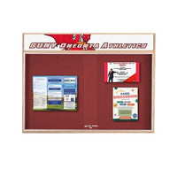 60x24 Indoor Enclosed Wood Enclosed Bulletin Boards with Sliding Glass Doors Header + Lights