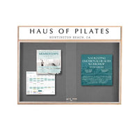 60x36 Indoor Enclosed Wood Enclosed Bulletin Boards with Sliding Glass Doors Header + Lights