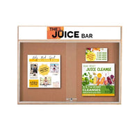 72x48 Indoor Enclosed Wood Enclosed Bulletin Boards with Sliding Glass Doors Header + Lights