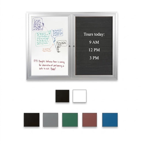 Enclosed 2-Door INDOOR Combo Board 72x30 | Changeable FELT Letter Board & Dry Erase Marker Board