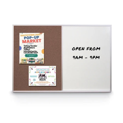 Value Line Magnetic Combo Board 20x15 Metal Framed Cork Bulletin Marker Board (Open Face with Silver Trim)