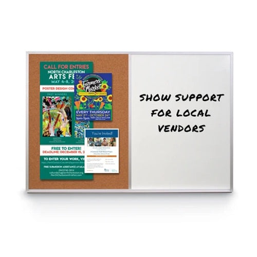 Value Line Magnetic Combo Board 22x28 Metal Framed Cork Bulletin Marker Board (Open Face with Silver Trim)