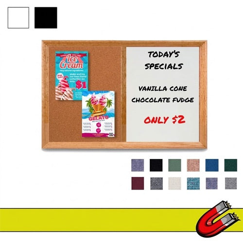 Decorative 18" x 12" Combo Bulletin Board & Magnetic Dry Erase White - Black Marker Board