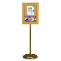Indoor Enclosed Bulletin Board Floorstand 18 x 24 | Single Locking Door, Gold
