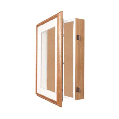 16 x 20 Oak Shadowbox SwingFrames with Cork Board and Interior Lighting (4" Deep)