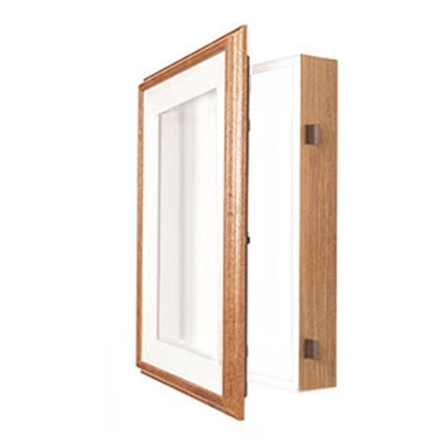 SwingFrame Designer Oak Wood Wall Lighted Display Case 3" Deep