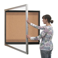 SwingFrame Designer Wall Mounted Metal Framed 24x24 Large Cork Board Display Case 6 Inch Deep