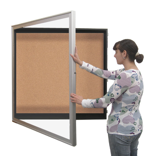SwingFrame Designer 45 x 45 Wall Mounted Metal Framed Large Cork Board Display Case 8 Inch Deep