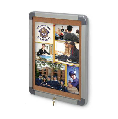 Slim, Locking 18x24 Elevator Frame + Cork Bulletin Board + Safe, Smooth Rounded Corners | Quick Change, Lift-Off Frame Design