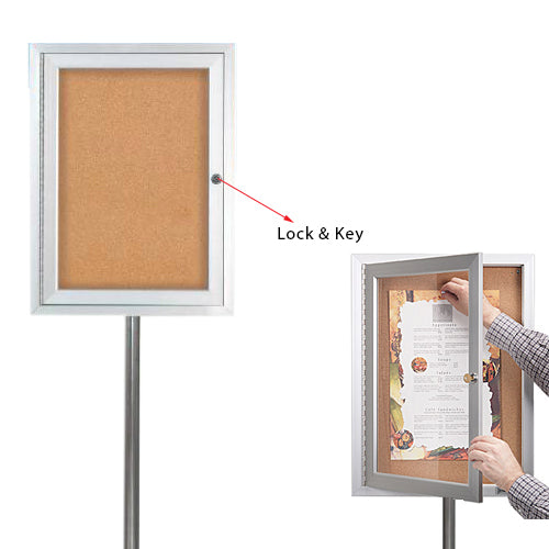 Lockable Bulletin Board Pedestal has a Viewing Area of 13" x 19" and perfect for any notices, advertisements, flyers, and other printed materials.