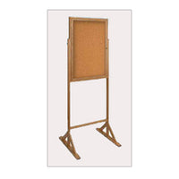LOCKABLE 30 x 36 CORK BOARD DOUBLE PEDESTAL STAND with OAK FRAME / BASE