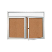60" x 36" ILLUMINATED HEADER BULLETIN BOARD WITH 2 DOORS (LIGHTS SHINE DOWNWARD)