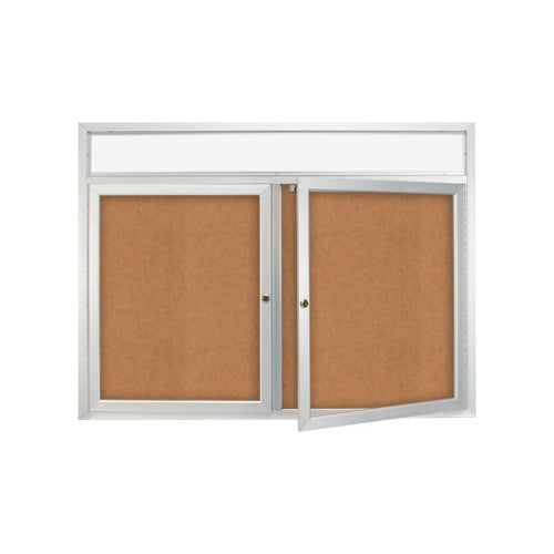 60" x 36" ILLUMINATED HEADER BULLETIN BOARD WITH 2 DOORS (LIGHTS SHINE DOWNWARD)