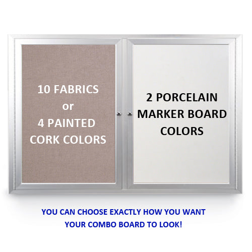 INDOOR ENCLOSED COMBO BOARD 84" x 48" DRY ERASE / CORK BULLETIN BOARD