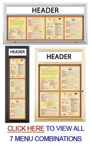 Indoor Enclosed Menu Cases with Header for 11" x 14" Portrait Menu (Radius Edge)  Sizes