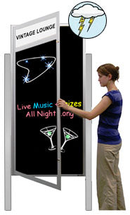 XL Outdoor Dry Erase Marker Board SwingCases with Message Header and Legs | Enclosed Black Board 