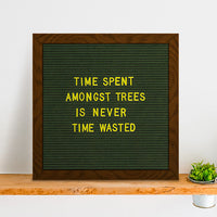 14x14 Wood Framed Green Felt Letter Board | Shown with Walnut Finish and Optional Gold Letters