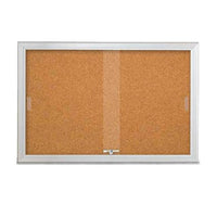 96 x 24 INDOOR ENCLOSED CORK BOARD SLIDING GLASS DOORS WITH RADIUS EDGES & MITERED CORNERS (SHOWN IN SILVER)
