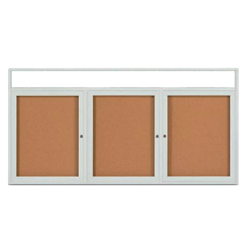 Enclosed Indoor Enclosed Bulletin Boards 72 x 48 w Message Header + Radius Edge 3 DOOR