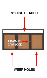 Indoor Enclosed Bulletin Boards 84" x 30" with Message Header (3 DOORS)