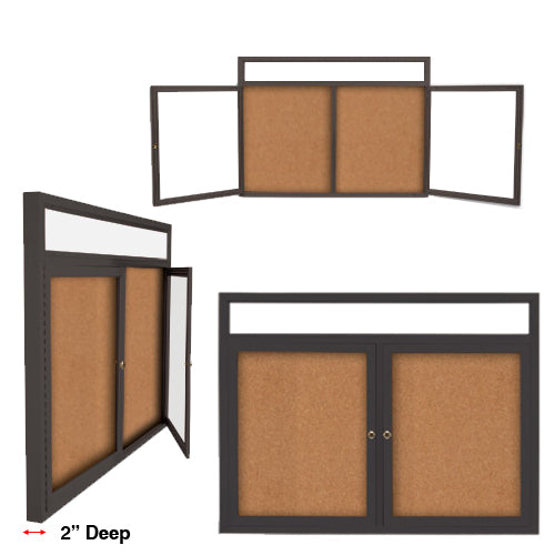 Indoor Enclosed Bulletin Boards 84" x 48" with Message Header (2 DOORS)
