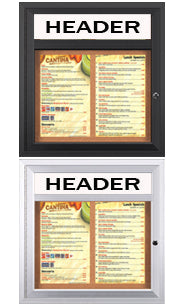 Indoor Enclosed Menu Cases with Header for 8 1/2" x 14" Portrait Menu Sizes