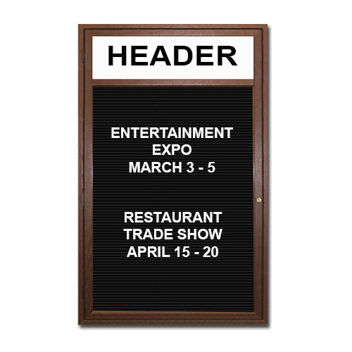 Indoor Wood Framed Letter Boards with Your Header | Single Door Display Case with Changeable Message Board in 12 Sizes