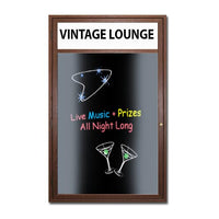 Indoor Enclosed  LED Lighted Wood Framed Black Dry Erase Boards + Message Header