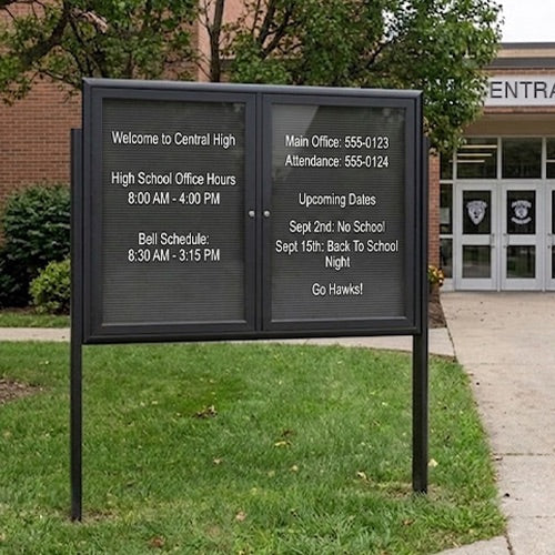 Outdoor Enclosed Letter Boards with Radius Edges and 2 Leg Posts (Multiple Doors)