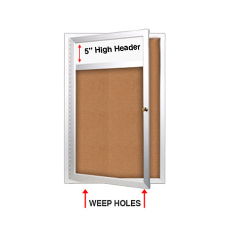 Indoor Enclosed Bulletin Boards 24 x 36 w Header & Light (Single Door)