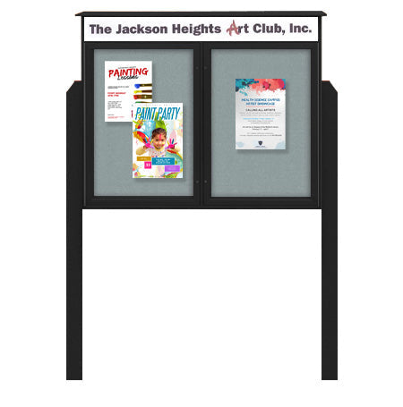 45" x 30" 2-Door Cork Board Message Center with Header and Posts (Image Not to Scale)