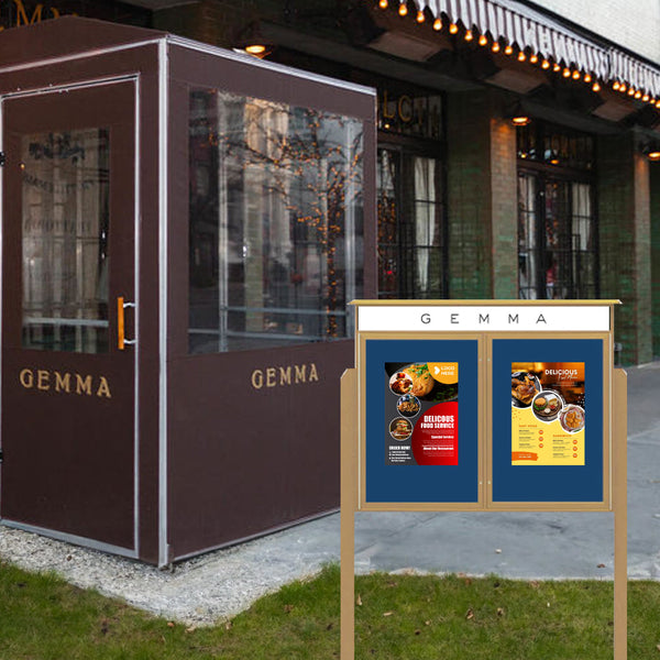 45" x 36" Outdoor Message Center Enclosed Cork Board with Header and Posts | Two Door Information Board
