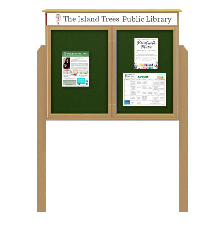 48" x 48" 2-Door Cork Board Message Center with Header and Posts (Image Not to Scale)