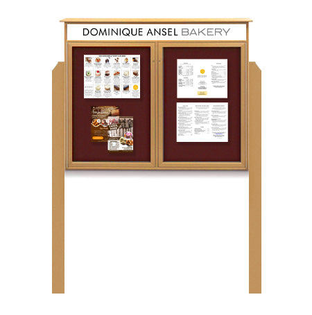 60" x 30" 2-Door Cork Board Message Center with Header and Posts (Image Not to Scale)