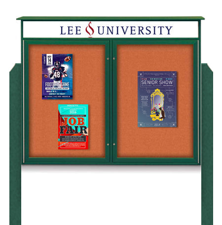 60" x 40" 2-Door Cork Board Message Center with Header and Posts (Image Not to Scale)