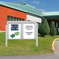 Outdoor Message Center Magnetic White Dry Erase Board - 40" x 50" | Double Door with Posts